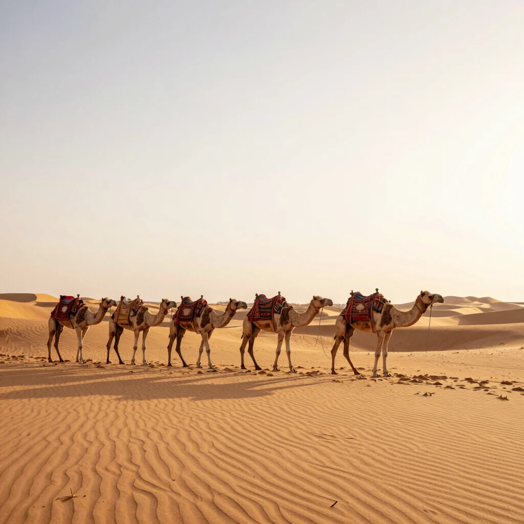 Sunset Camel Safari across Sam Dunes